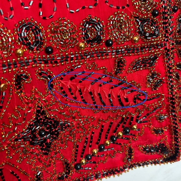 Vintage Beaded Silk Jacket 2X Red Whimsigoth Evening Laurence Kazar - Picture 10 of 15
